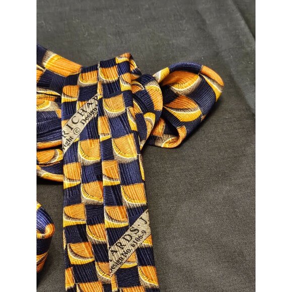 Vintage Handcrafted J.Z. Richards Silk Tie Nordstrom Blue & Orange Geometric Des - Picture 11 of 13